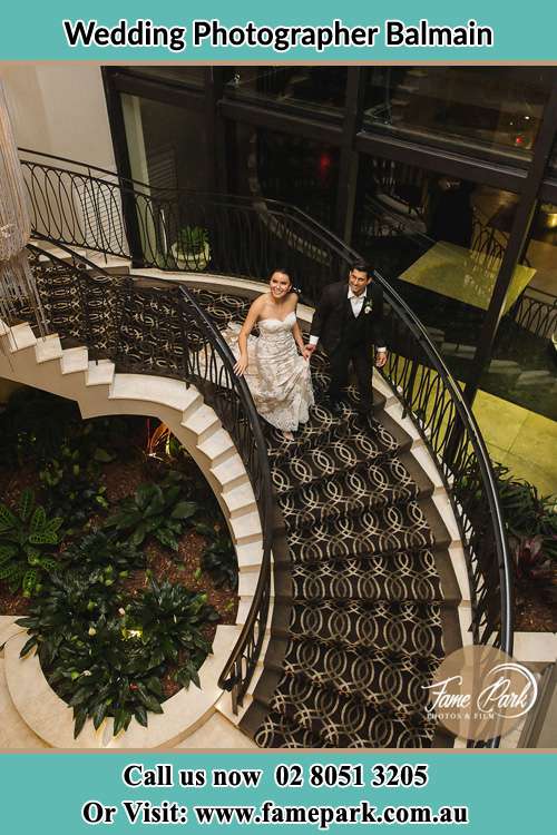 Photo of the Bride and the Groom going down the stair Balmain NSW 2041