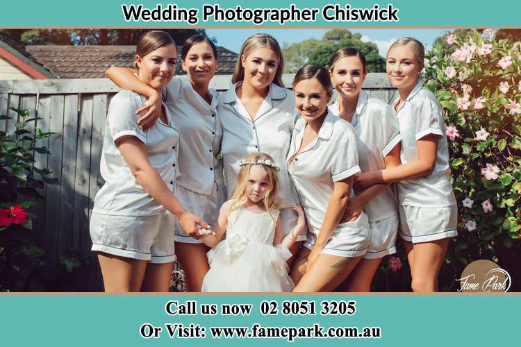 Photo of the Bride and the bridesmaids with the flower girl Chiswick NSW 2046