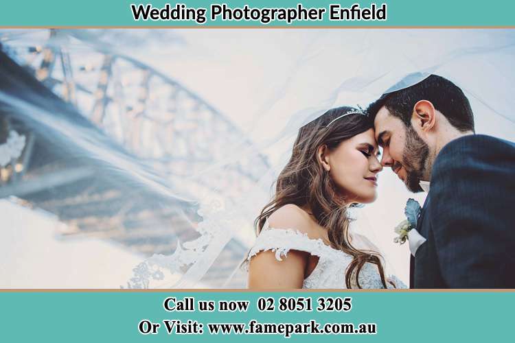 Close up photo of the Bride and the Groom under the bridge Enfield NSW 2136