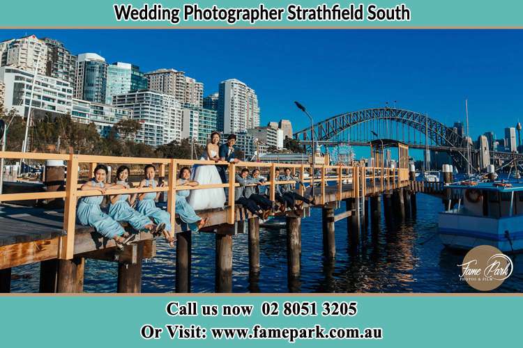 Photo of the Groom and the Bride with the entourage at the bridge Strathfield South NSW 2136