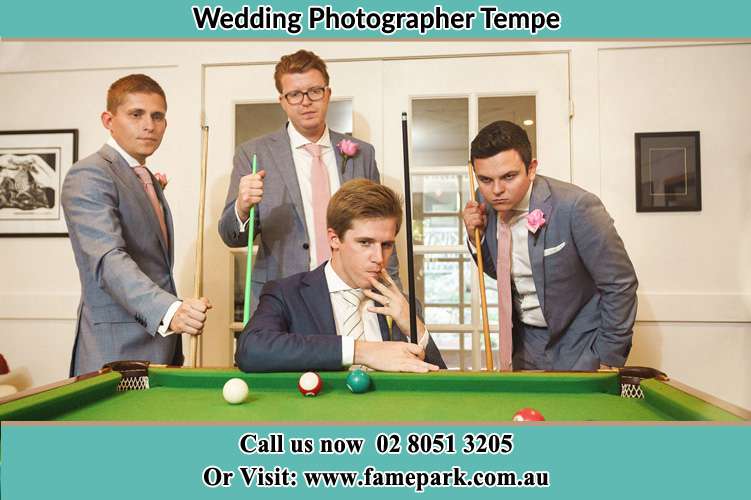 Photo of the Groom and the groomsmen playing billiard Tempe NSW 2044